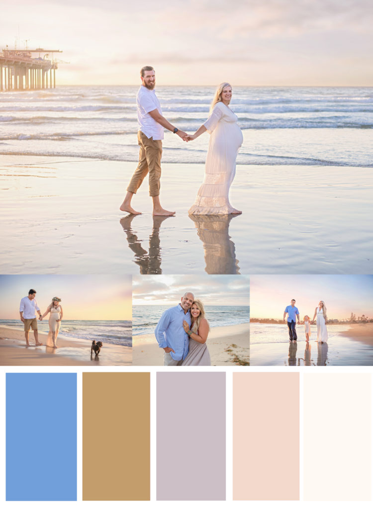 Blue, tan, white beach outfits