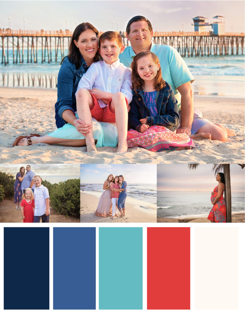 Coral, red, blue and white beach outfits