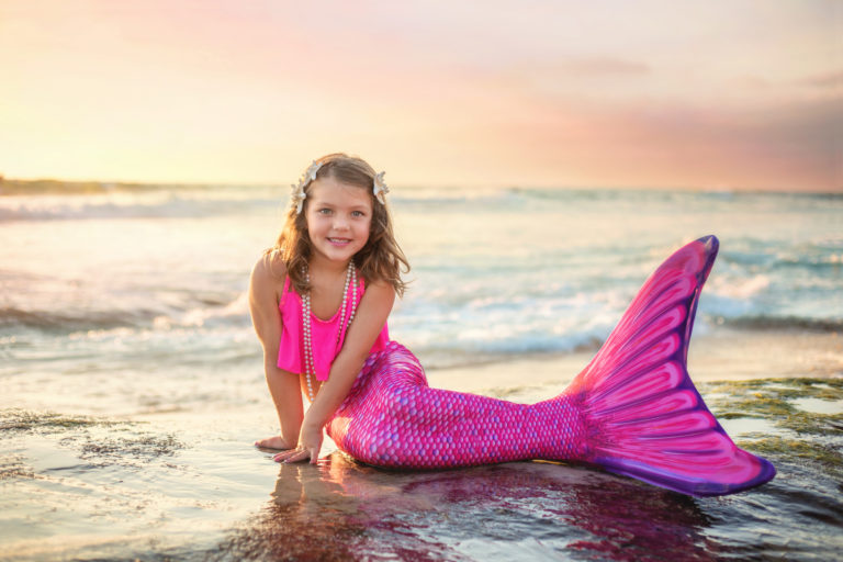 San Diego Mermaid on the beach at sunset