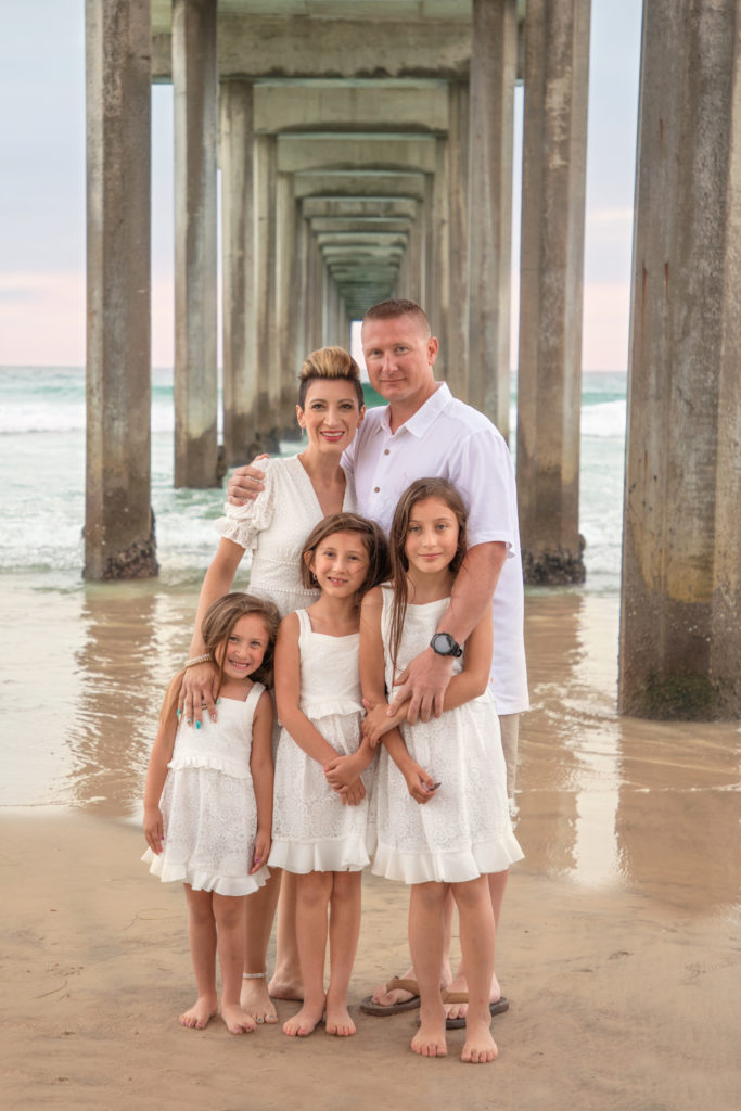 Family photo at Scripps Pier in La Jolla