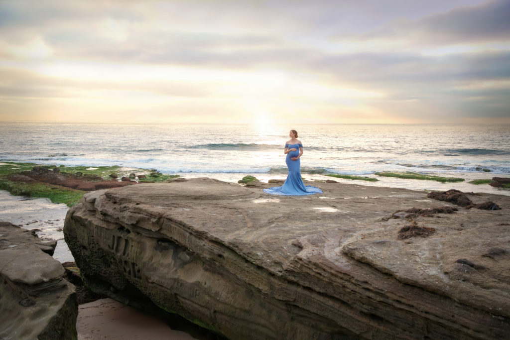 Maternity photo shoot at Windansea Beach at sunset